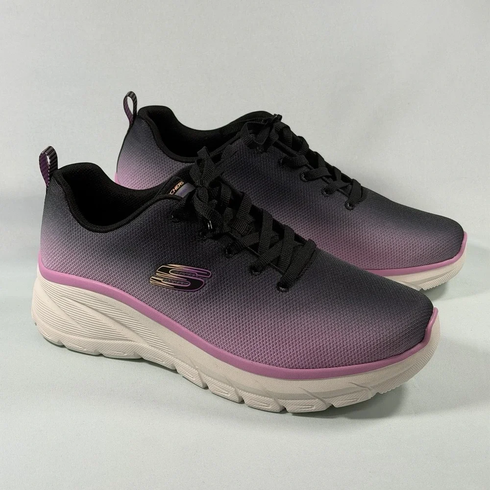 Skechers Womens Size-11 Fashion Fit Build Up Black Pink Lite Weight Sneakers New